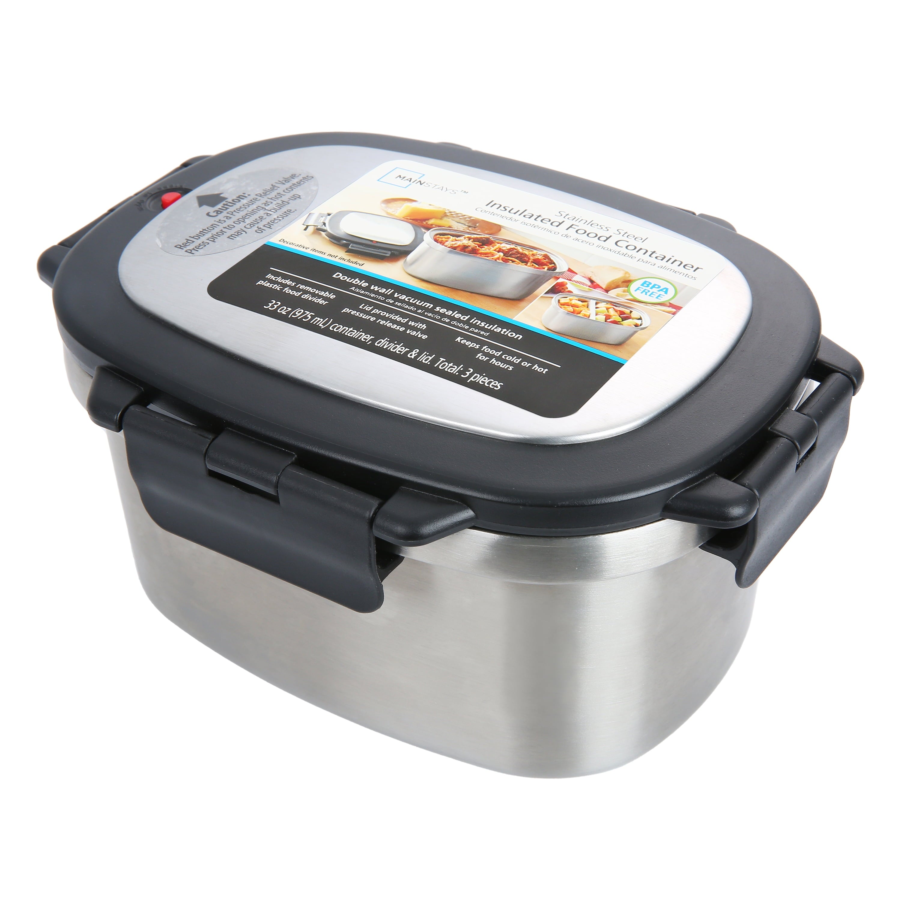 Food Container, Reusable Insulated Stainless Steel, Rectangular, 33 Oz, Ideal Use for Workday Meals and Travel to Keep Meals Hot or Cold