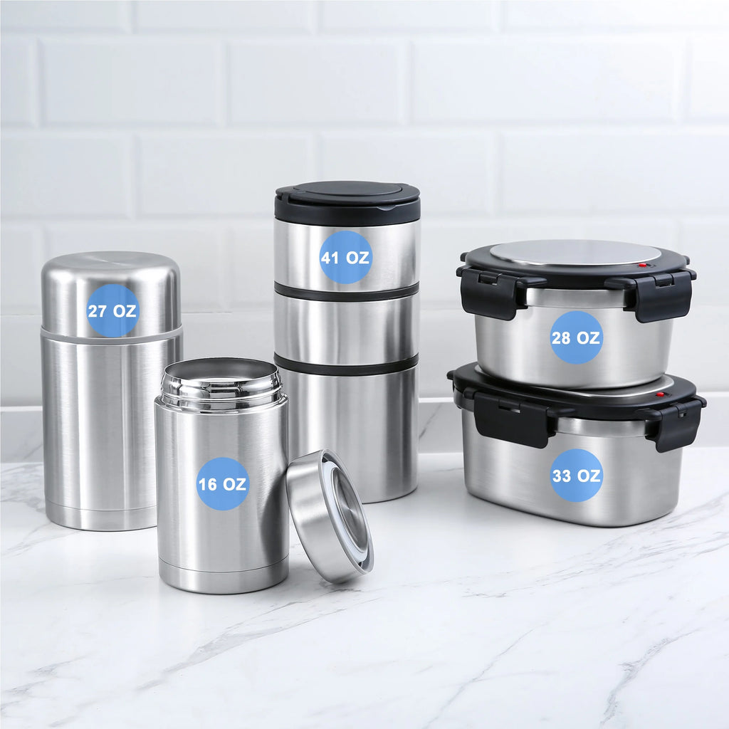 Food Container, Reusable Insulated Stainless Steel, Rectangular, 33 Oz, Ideal Use for Workday Meals and Travel to Keep Meals Hot or Cold
