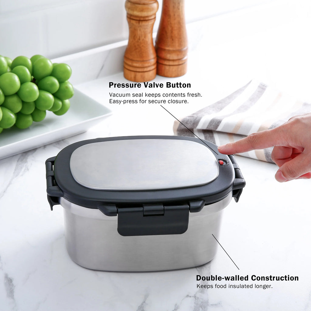 Food Container, Reusable Insulated Stainless Steel, Rectangular, 33 Oz, Ideal Use for Workday Meals and Travel to Keep Meals Hot or Cold